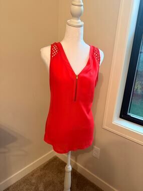 Express Red Floral Lace Crochet Sleeveless Tunic Top Small